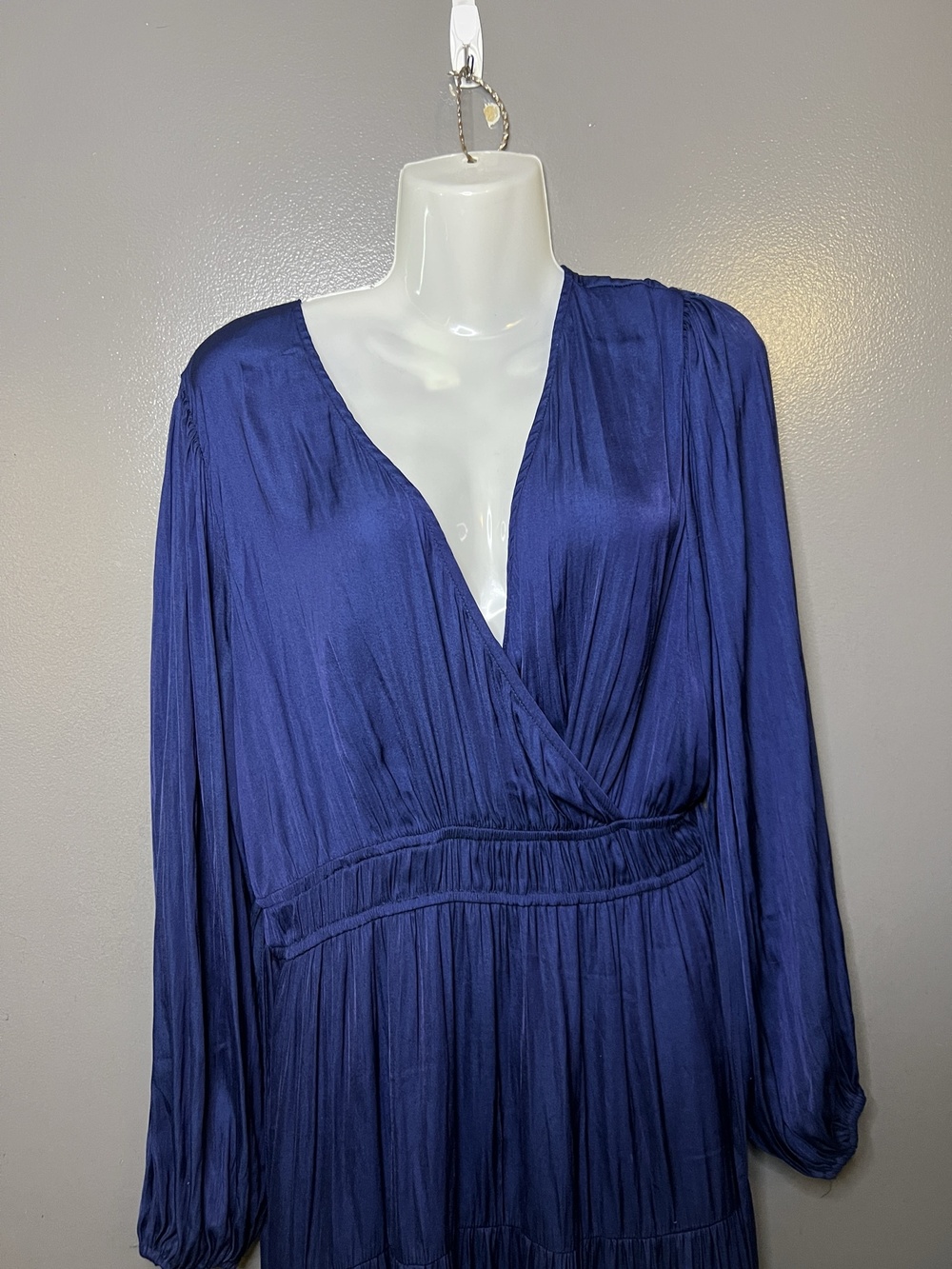 Joie Dress Womens Large Blue Pleated Wrap V Neck Long Sleeve Tiered Maxi Lined
